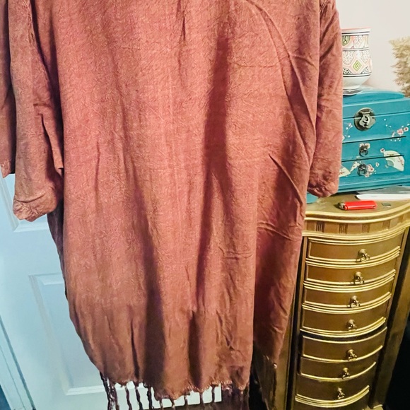 Brown embroidered fringe tunic - Picture 5 of 7